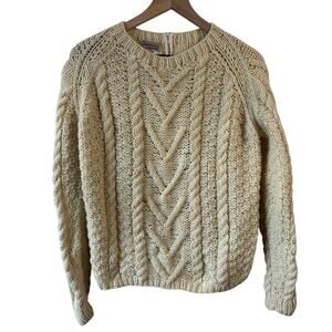 Vintage Strawbridge Clothier Womens Sweater Cream Fisherman Chunky Knit‎ Wool